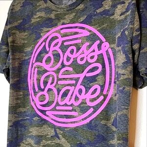 Camo Boss Babe Tee Shirt Soft Declare Your Status Womens TShirt Summer Pink